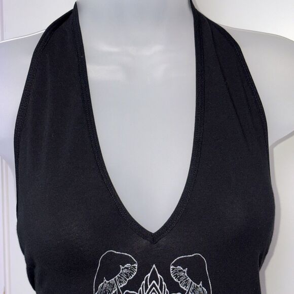 American Apparel Medium Halter Bodysuit Black Cotton Spandex Mushrooms - Picture 4 of 8